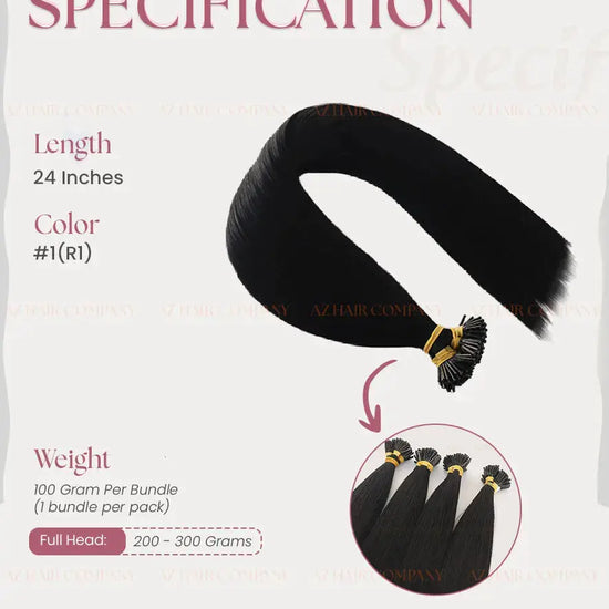 Jet Black (#1) Bone Straight I - Tip Hair Extension 100g - AZ Hair Vietnam Factory / AZ Hair Vietnam