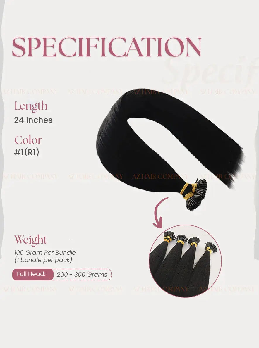 Jet Black (#1) Bone Straight I - Tip Hair Extension 100g - AZ Hair Vietnam Factory / AZ Hair Vietnam