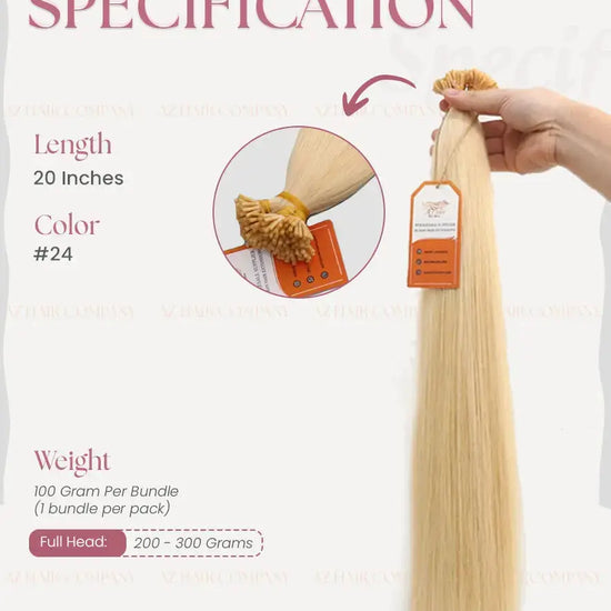 Light Blonde ( #24) Bone Straight I-Tip Hair Extensions 100g - Direct Factory Vietnam / AZ Hair Vietnam