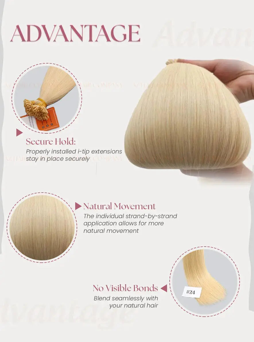 Light Blonde ( #24) Bone Straight I-Tip Hair Extensions 100g - Direct Factory Vietnam / AZ Hair Vietnam