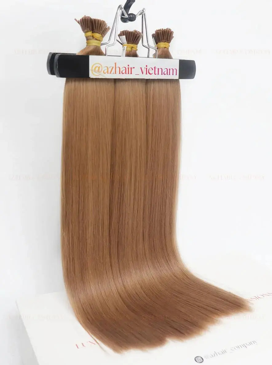 Light Brown (#4) Bone Straight I - Tip Hair Extensions 100g -  AZ Hair Vietnam Factory / AZ Hair Vietnam