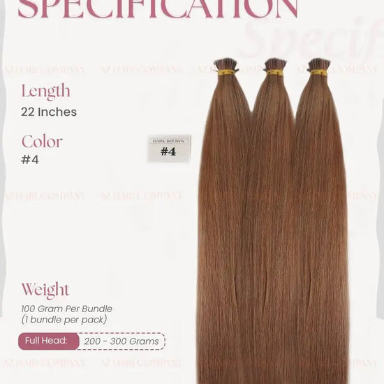 Light Brown (#4) Bone Straight I - Tip Hair Extensions 100g -  AZ Hair Vietnam Factory / AZ Hair Vietnam