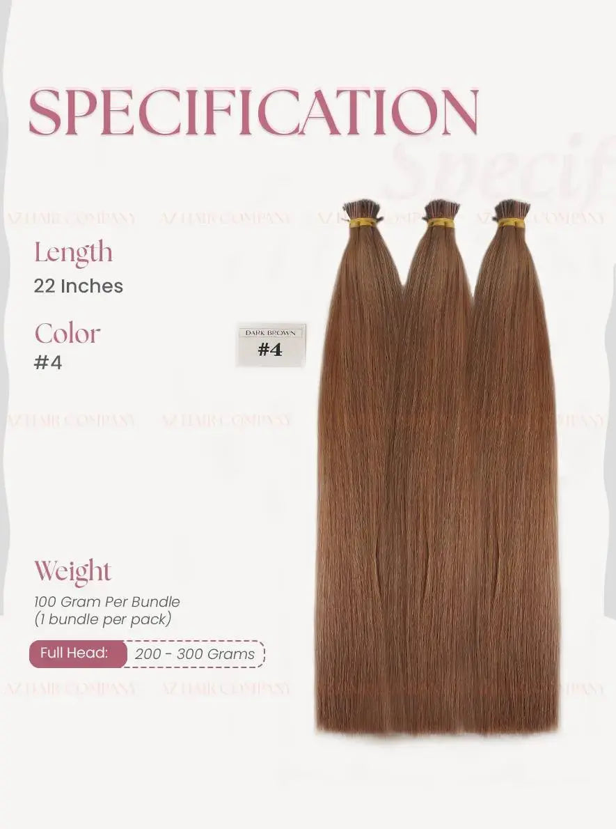 Light Brown (#4) Bone Straight I - Tip Hair Extensions 100g -  AZ Hair Vietnam Factory / AZ Hair Vietnam
