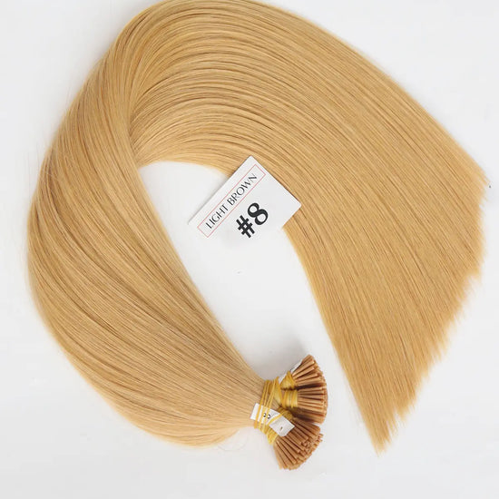 Light Brown (#8) Bone Straight I Tip Hair Extensions 100g - AZ Hair Vietnam