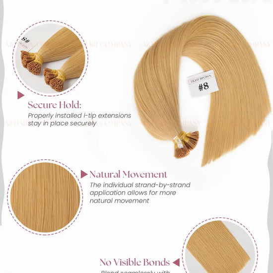 Light Brown (#8) Bone Straight I Tip Hair Extensions 100g - AZ Hair Vietnam