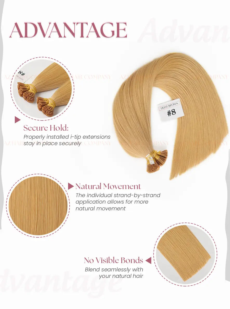Light Brown (#8) Bone Straight I Tip Hair Extensions 100g - AZ Hair Vietnam