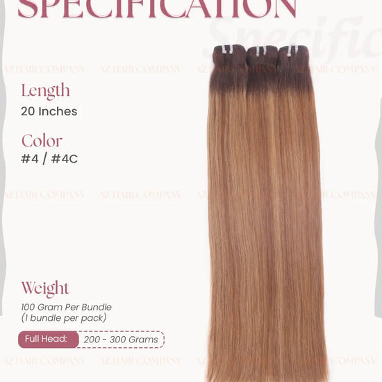 Balayage (#4/#4C) Bone Straight Machine Weft Hair Extensions 100g - 100% Vietnamese Human Hair / AZ Hair Vietnam