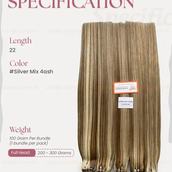 Highlight #silver/#4ash Bone Straight Machine Weft Hair Extensions 100g - 100% Vietnamese Human Hair / AZ Hair Vietnam