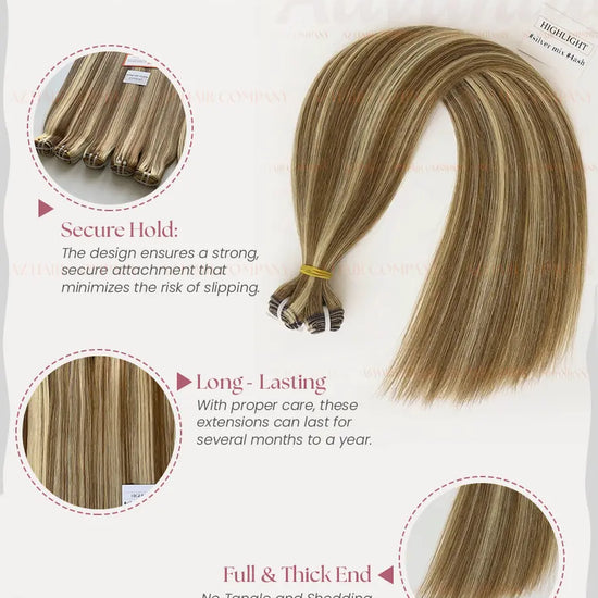 Highlight #silver/#4ash Bone Straight Machine Weft Hair Extensions 100g - 100% Vietnamese Human Hair / AZ Hair Vietnam