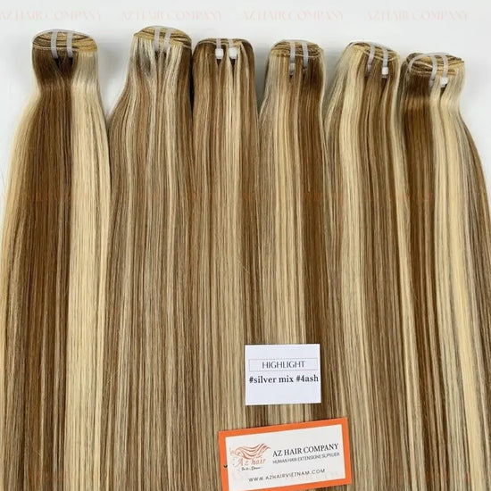 Highlight #silver/#4ash Bone Straight Machine Weft Hair Extensions 100g - 100% Vietnamese Human Hair / AZ Hair Vietnam