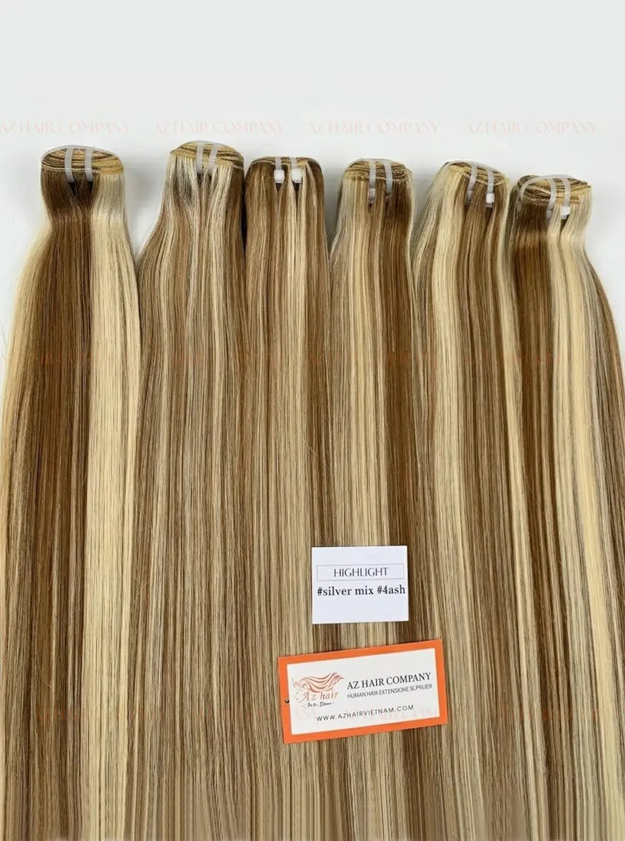 Highlight #silver/#4ash Bone Straight Machine Weft Hair Extensions 100g - 100% Vietnamese Human Hair / AZ Hair Vietnam