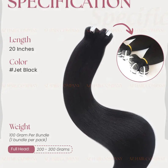Jet Black (#1) Bone Straight Machine Weft Hair Extensions 100g - Raw Vietnamese Hair