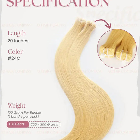 Light Blonde (#24C) Bone Straight Machine Weft Hair Extensions 100g - 100% Vietnamese Human Hair / AZ Hair Vietnam