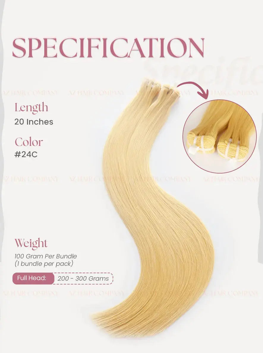 Light Blonde (#24C) Bone Straight Machine Weft Hair Extensions 100g - 100% Vietnamese Human Hair / AZ Hair Vietnam