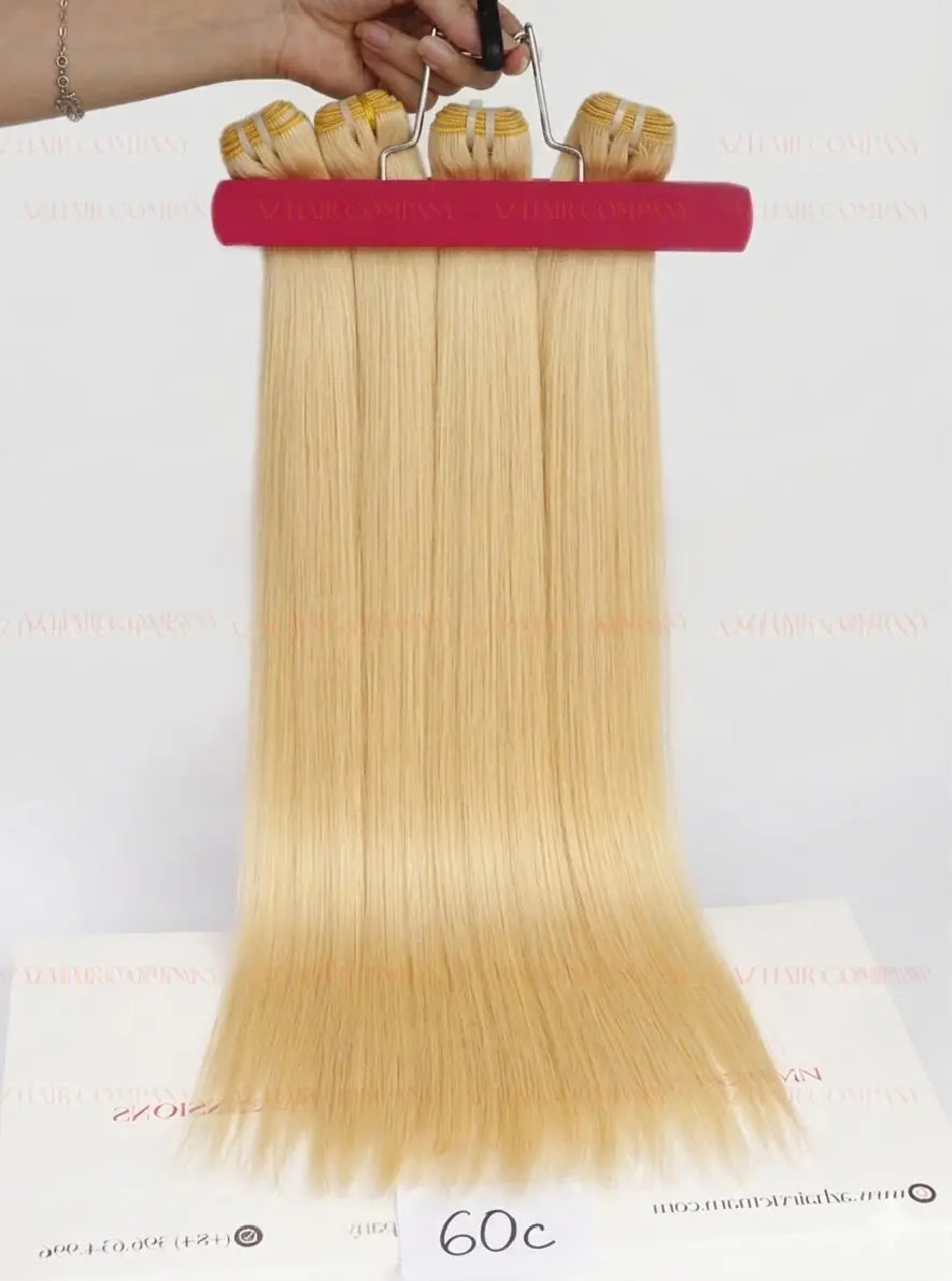 Light Blonde #60c Bone Straight Machine Weft Hair Extensions 100g - Single Donor Vietnamese Hair / AZ Hair Vietnam