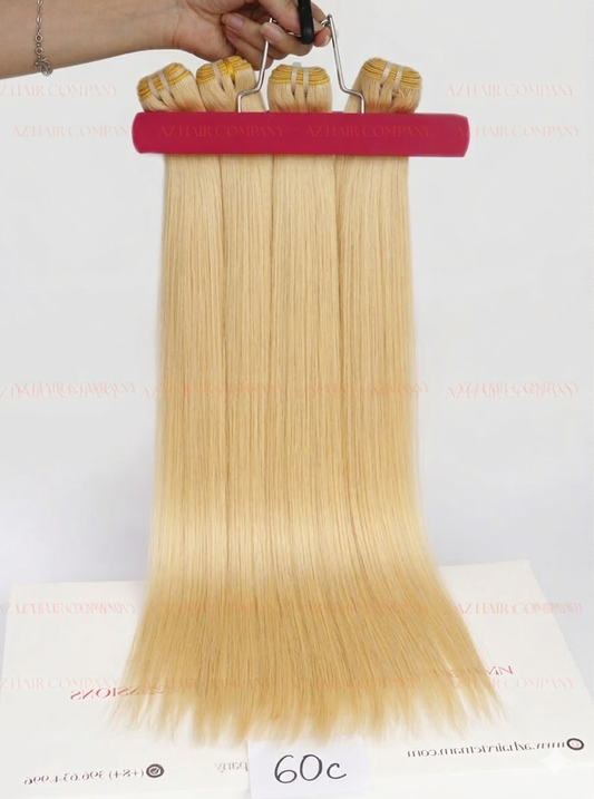 Light Blonde #60c Bone Straight Machine Weft Hair Extensions 100g - Single Donor Vietnamese Hair / AZ Hair Vietnam
