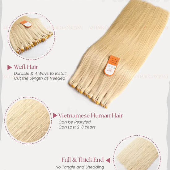 Light Blonde #60c Bone Straight Machine Weft Hair Extensions 100g - Single Donor Vietnamese Hair / AZ Hair Vietnam