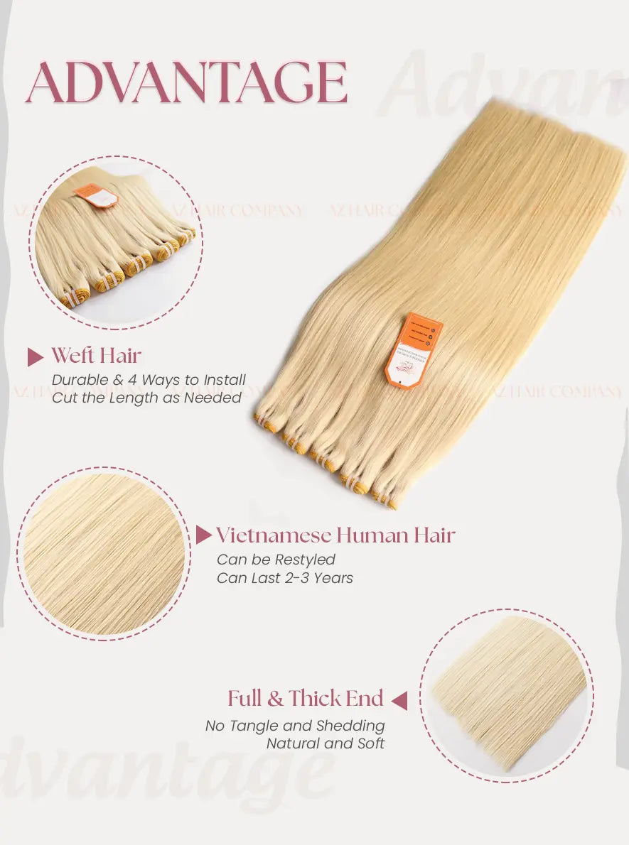 Light Blonde #60c Bone Straight Machine Weft Hair Extensions 100g - Single Donor Vietnamese Hair / AZ Hair Vietnam