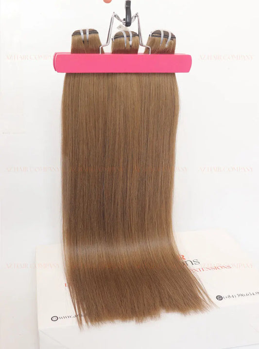 Light Brown (#7C) Bone Straight Machine Weft Hair Extensions 100g - Raw Vietnamese Hair / AZ Hair Vietnam