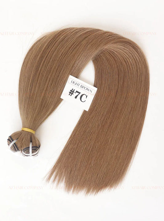 Light Brown (#7C) Bone Straight Machine Weft Hair Extensions 100g - Raw Vietnamese Hair / AZ Hair Vietnam