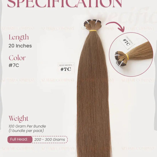 Light Brown (#7C) Bone Straight Machine Weft Hair Extensions 100g - Raw Vietnamese Hair / AZ Hair Vietnam