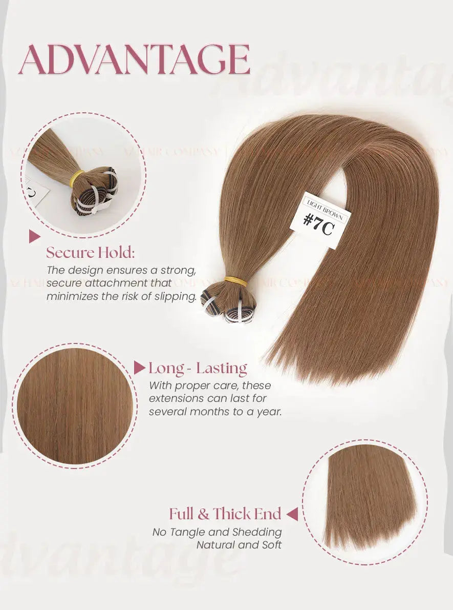 Light Brown (#7C) Bone Straight Machine Weft Hair Extensions 100g - Raw Vietnamese Hair / AZ Hair Vietnam