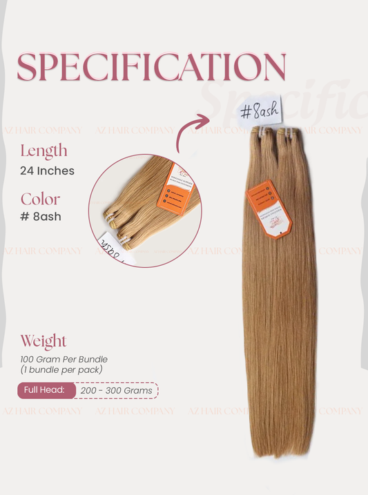 Light Brown #8ash Bone Straight Machine Weft Hair Extensions 100g - Single Donor Vietnamese Hair / AZ Hair Vietnam