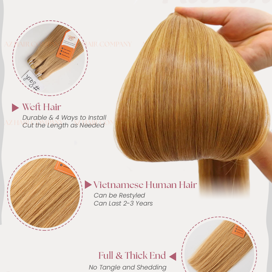 Light Brown #8ash Bone Straight Machine Weft Hair Extensions 100g - Single Donor Vietnamese Hair / AZ Hair Vietnam