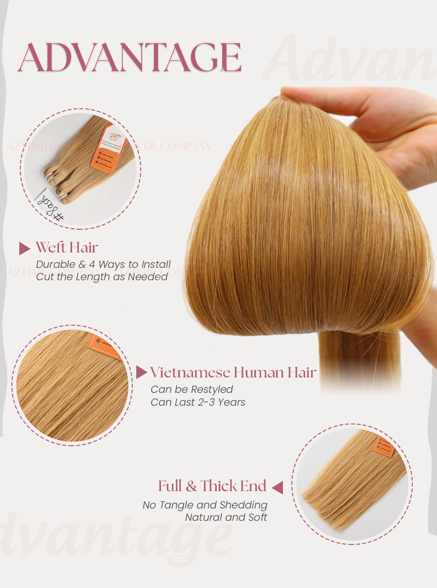 Light Brown #8ash Bone Straight Machine Weft Hair Extensions 100g - Single Donor Vietnamese Hair / AZ Hair Vietnam
