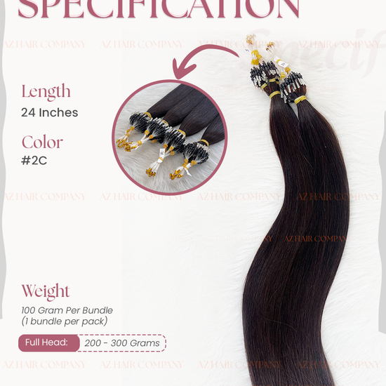 Light Brown #2C Bone Straight Micro Loop Hair Extensions 100g - 100% Vietnamese Human Hair / AZ Hair Vietnam