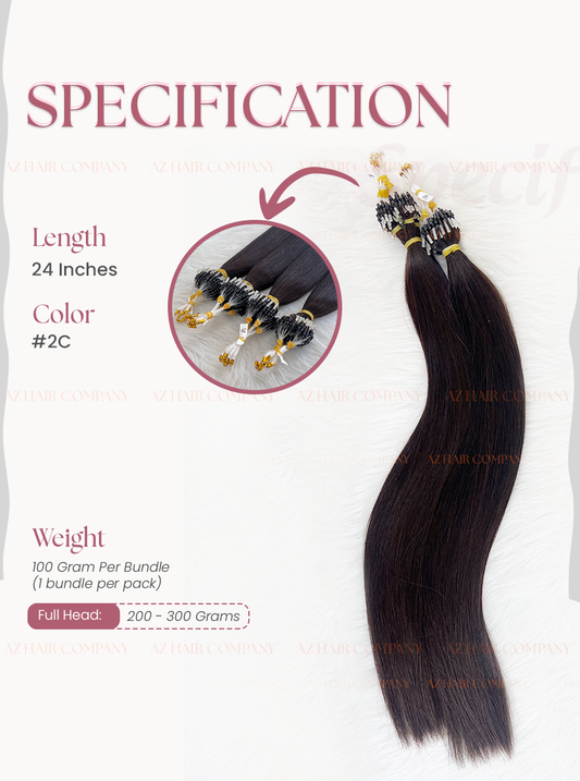 Light Brown #2C Bone Straight Micro Loop Hair Extensions 100g - 100% Vietnamese Human Hair / AZ Hair Vietnam