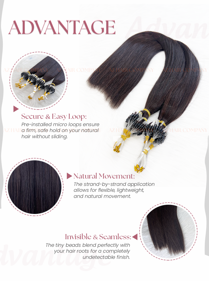 Light Brown #2C Bone Straight Micro Loop Hair Extensions 100g - 100% Vietnamese Human Hair / AZ Hair Vietnam