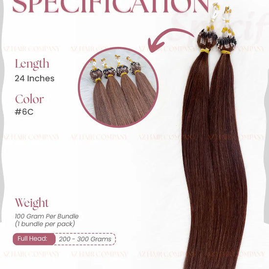 Light Brown #6C Micro Loop Hair Extensions 100g - Vietnam Raw Hair / AZ Hair Vietnam