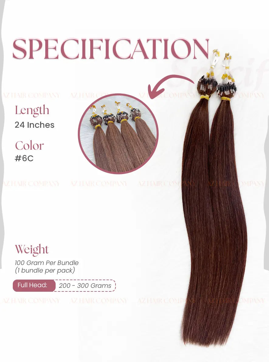 Light Brown #6C Micro Loop Hair Extensions 100g - Vietnam Raw Hair / AZ Hair Vietnam