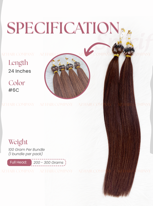 Light Brown #6C Micro Loop Hair Extensions 100g - Vietnam Raw Hair / AZ Hair Vietnam