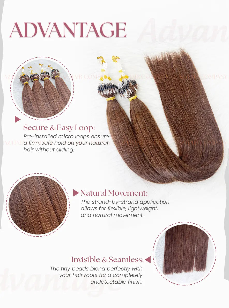 Light Brown #6C Micro Loop Hair Extensions 100g - Vietnam Raw Hair / AZ Hair Vietnam