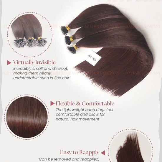 Dark Brown (#2C) Bone Straight Nano Tip Hair Extensions 100g - 100% Raw Vietnamese Human Hair / AZ Hair Vietnam