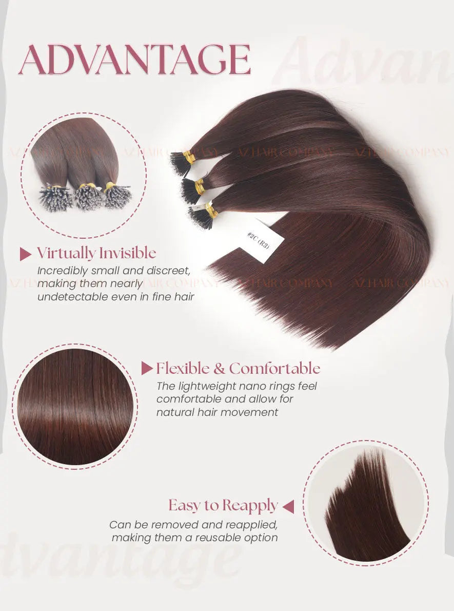 Dark Brown (#2C) Bone Straight Nano Tip Hair Extensions 100g - 100% Raw Vietnamese Human Hair / AZ Hair Vietnam