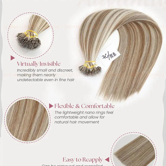 Highlight (#7C/18B) Bone Straight Nano Tip Hair Extensions 100g - Vietnamese Human Hair / AZ Hair Vietnam