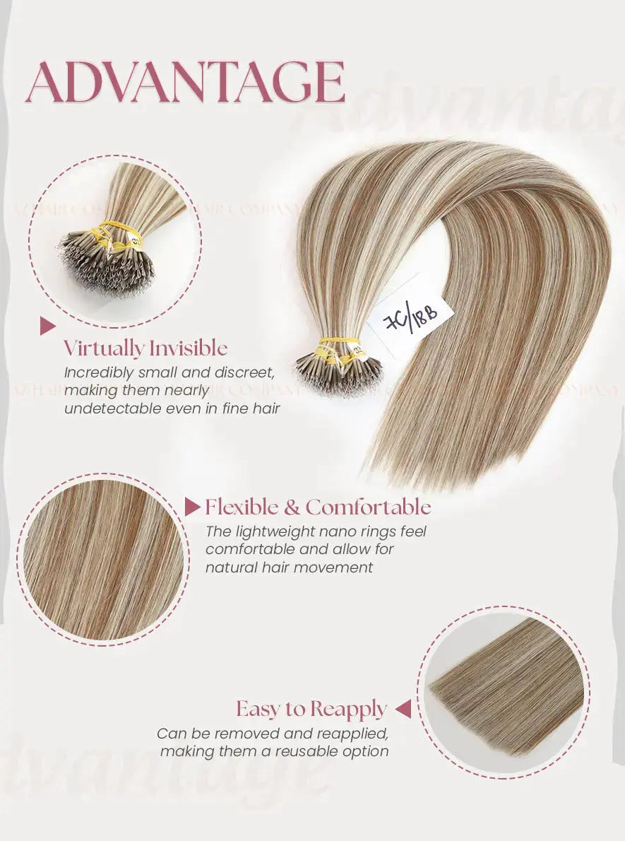 Highlight (#7C/18B) Bone Straight Nano Tip Hair Extensions 100g - Vietnamese Human Hair / AZ Hair Vietnam