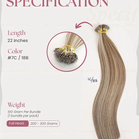 Highlight (#7C/18B) Bone Straight Nano Tip Hair Extensions 100g - Vietnamese Human Hair / AZ Hair Vietnam