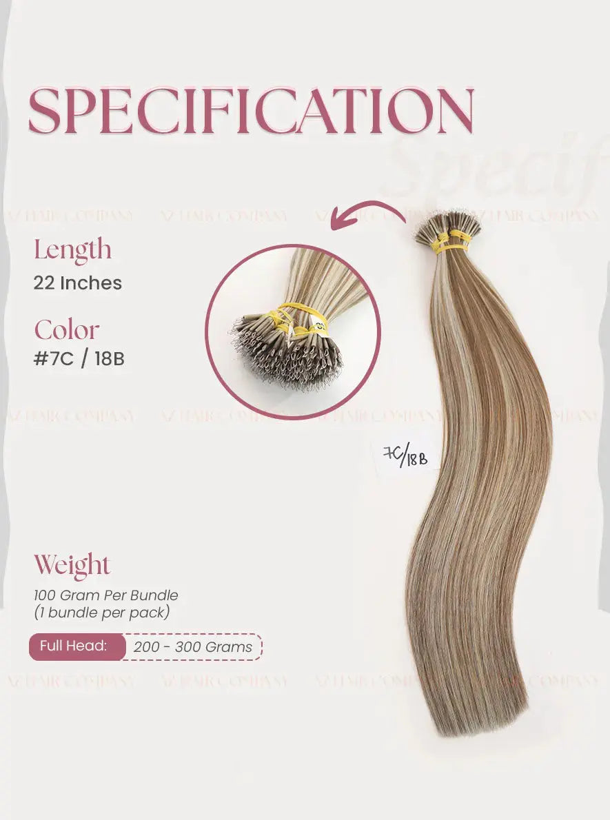 Highlight (#7C/18B) Bone Straight Nano Tip Hair Extensions 100g - Vietnamese Human Hair / AZ Hair Vietnam