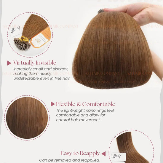 Light Brown #4 Bone Straight Nano Tip Hair Extensions 100g - 100% Vietnamese Human Hair / AZ Hair Vietnam