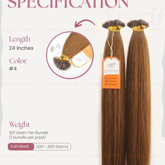 Light Brown #4 Bone Straight Nano Tip Hair Extensions 100g - 100% Vietnamese Human Hair / AZ Hair Vietnam