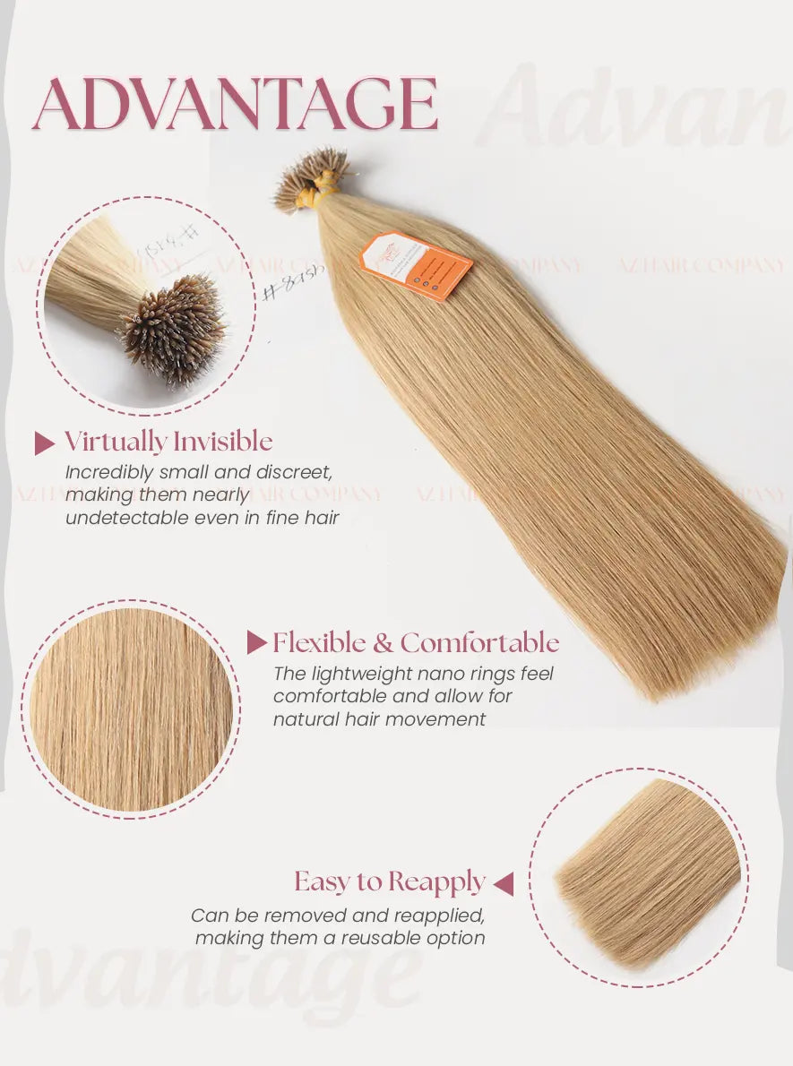 Light Brown #8ash Bone Straight Nano Tip Hair Extensions 100g - Vietnam Raw Hair /  AZ Hair Vietnam