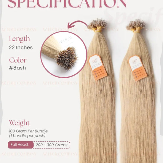 Light Brown #8ash Bone Straight Nano Tip Hair Extensions 100g - Vietnam Raw Hair /  AZ Hair Vietnam