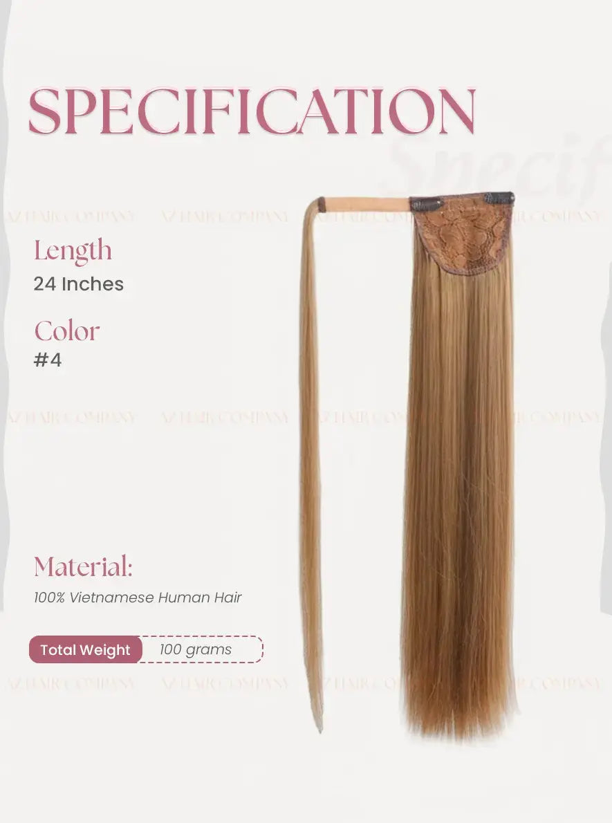 Light Brown (#4) Bone Straight Ponytail Hair Extensions 1pcs - AZ Hair Factory / AZ Hair Vietnam