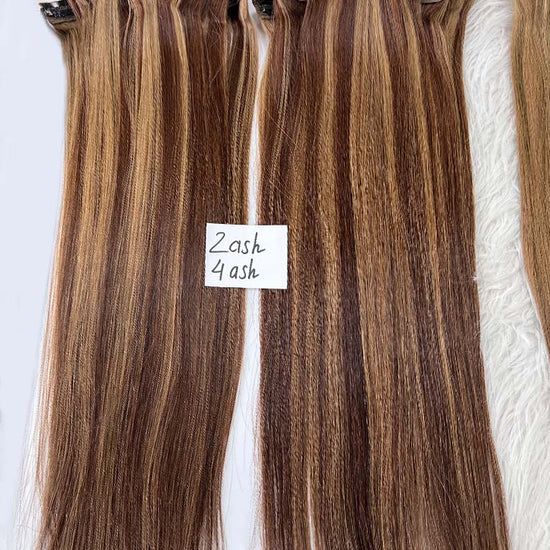 Dark Brown #2ash/#4ash Straight Regular Clip In Hair Extensions 7pcs 150g Texture