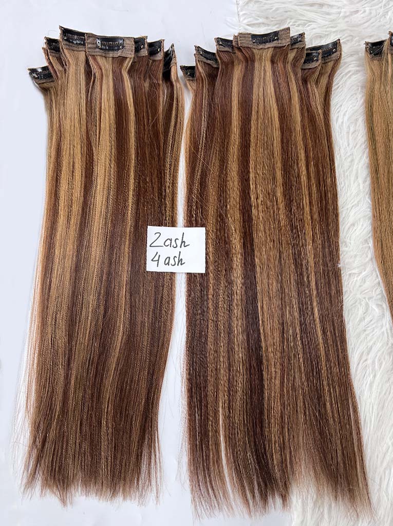 Dark Brown #2ash/#4ash Straight Regular Clip In Hair Extensions 7pcs 150g Texture