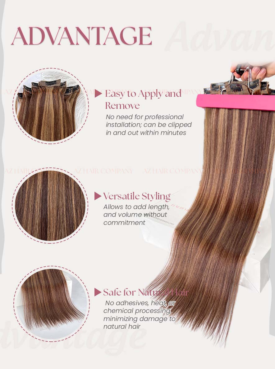 Dark Brown #2ash/#4ash Straight Regular Clip In Hair Extensions 7pcs 150g Detail